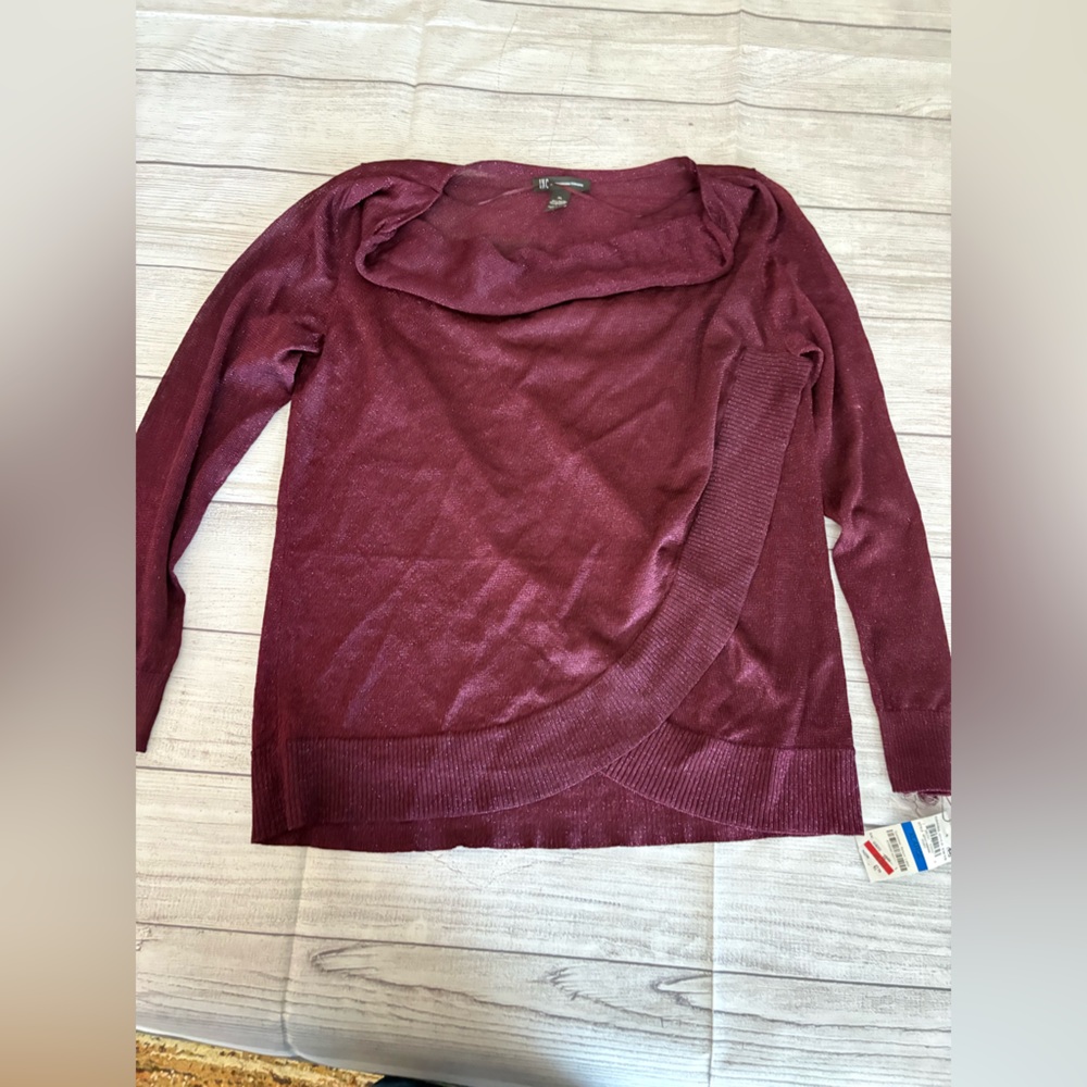 LOFT Wine Crossover Hem Long Sleeve Sweater maroon